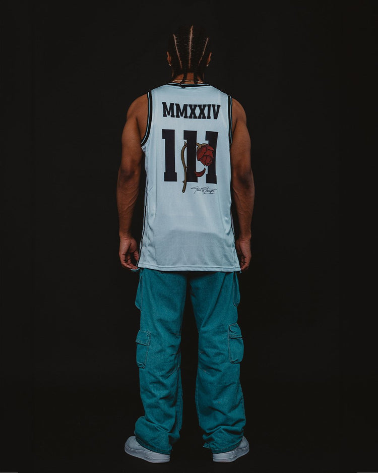 111 White Basketball Jersey - trainofthoughtcollective