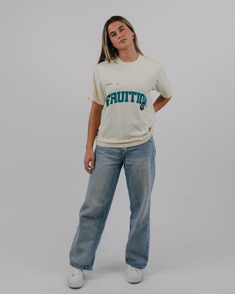 Fruition Applique Oversized Cream Tee - trainofthoughtcollective