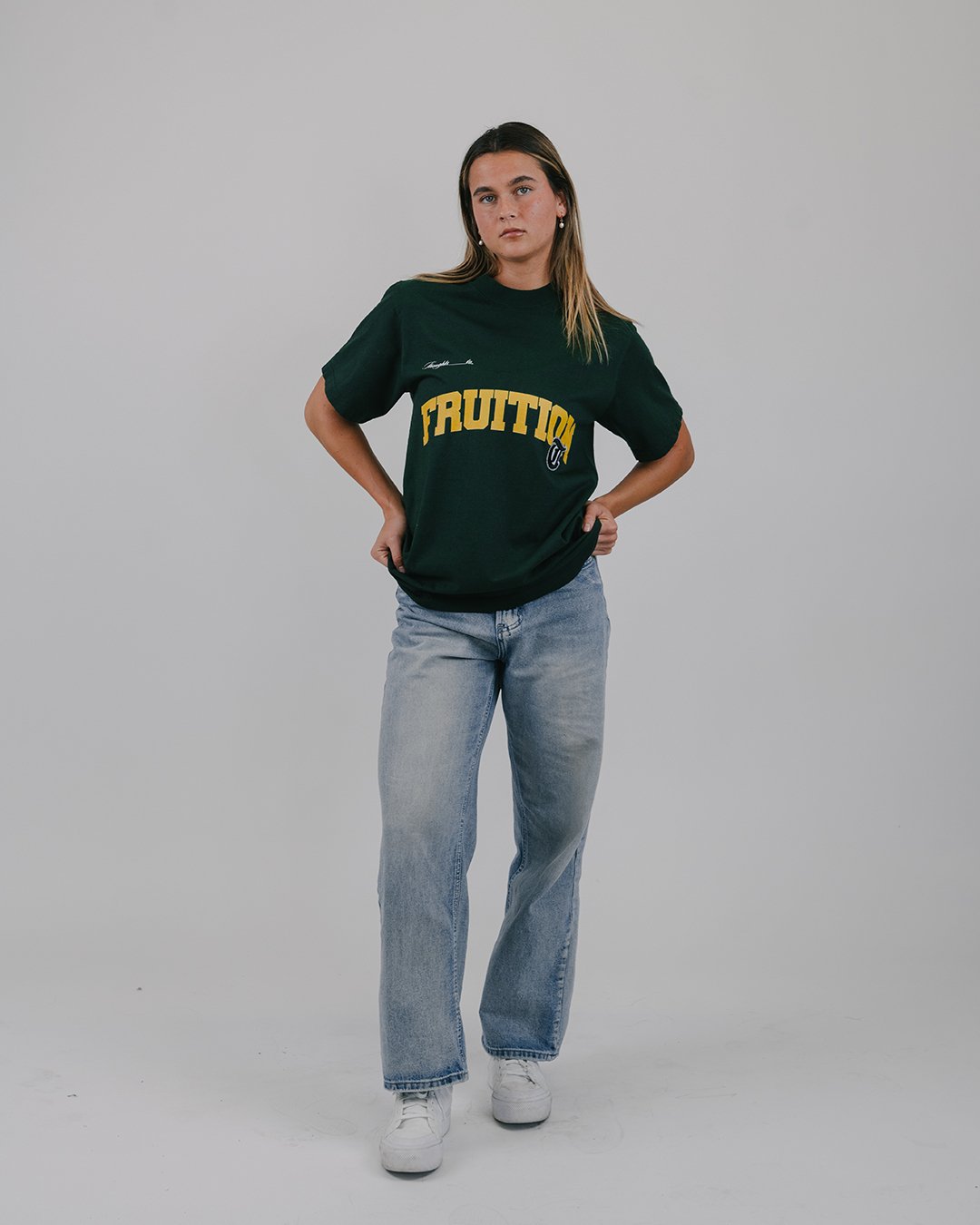 Fruition Applique Oversized Green Tee - trainofthoughtcollective