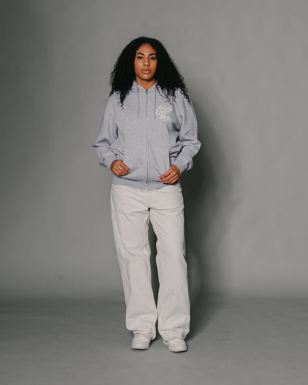 Girls Love Rnb V3 Full Zip Heather Grey Hoodie - trainofthoughtcollective