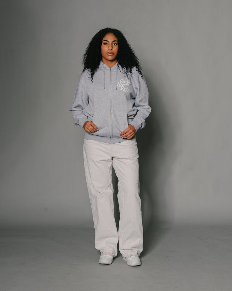 Girls Love Rnb V3 Full Zip Heather Grey Hoodie - trainofthoughtcollective