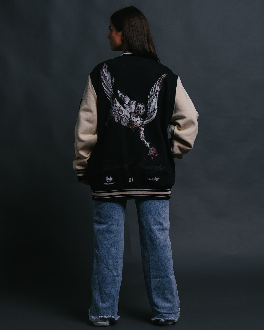 Guardian Rose Black Letterman Jacket - trainofthoughtcollective