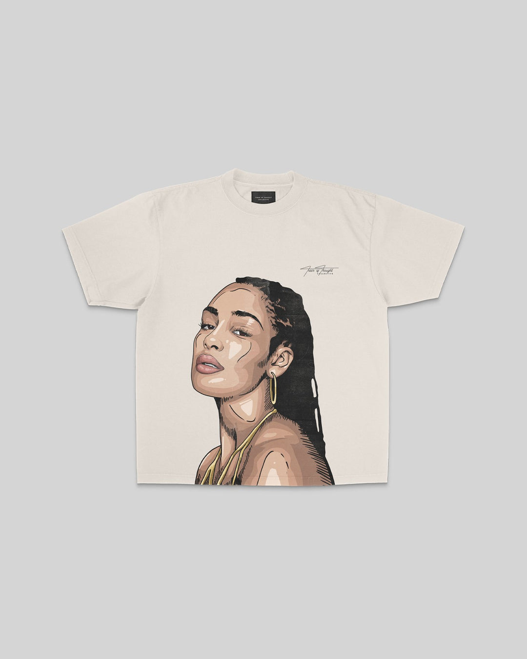 Jorja Big Face Oversized Cream Tee - trainofthoughtcollective