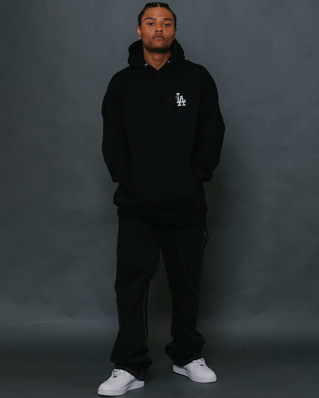 LA City Rose Black Hoodie - trainofthoughtcollective