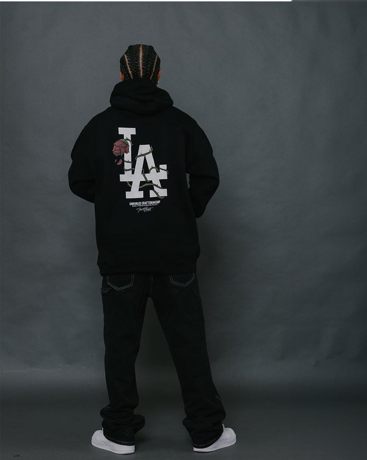 LA City Rose Black Hoodie - trainofthoughtcollective