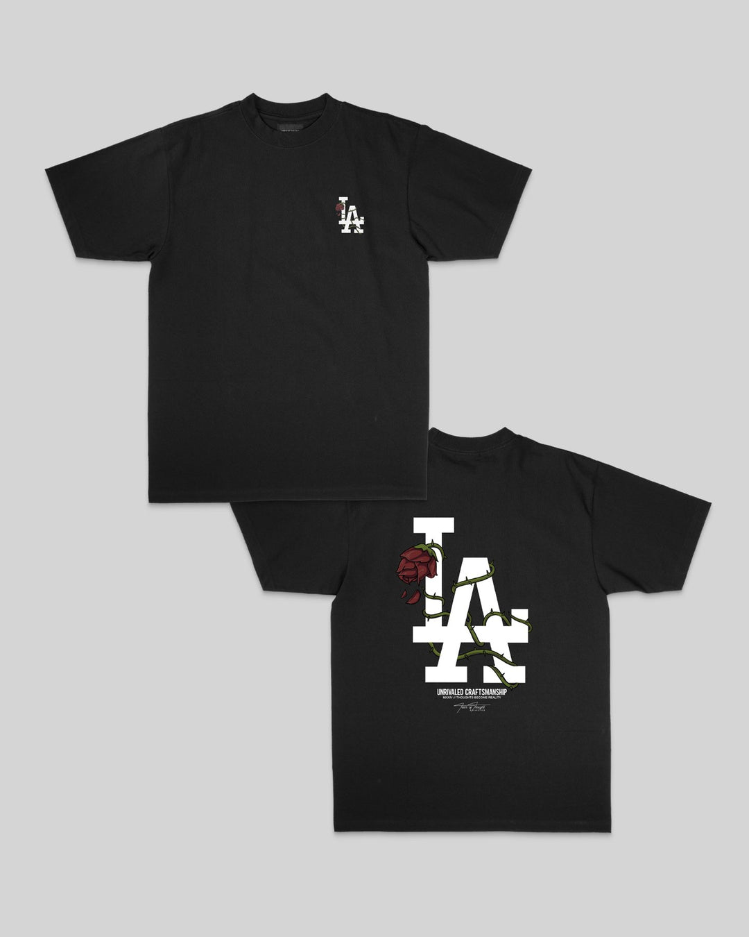 LA City Rose Black Tee - trainofthoughtcollective