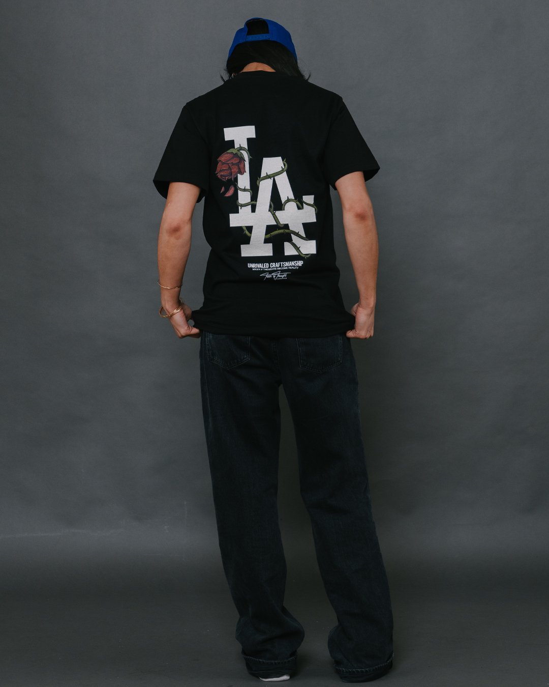 LA City Rose Black Tee - trainofthoughtcollective