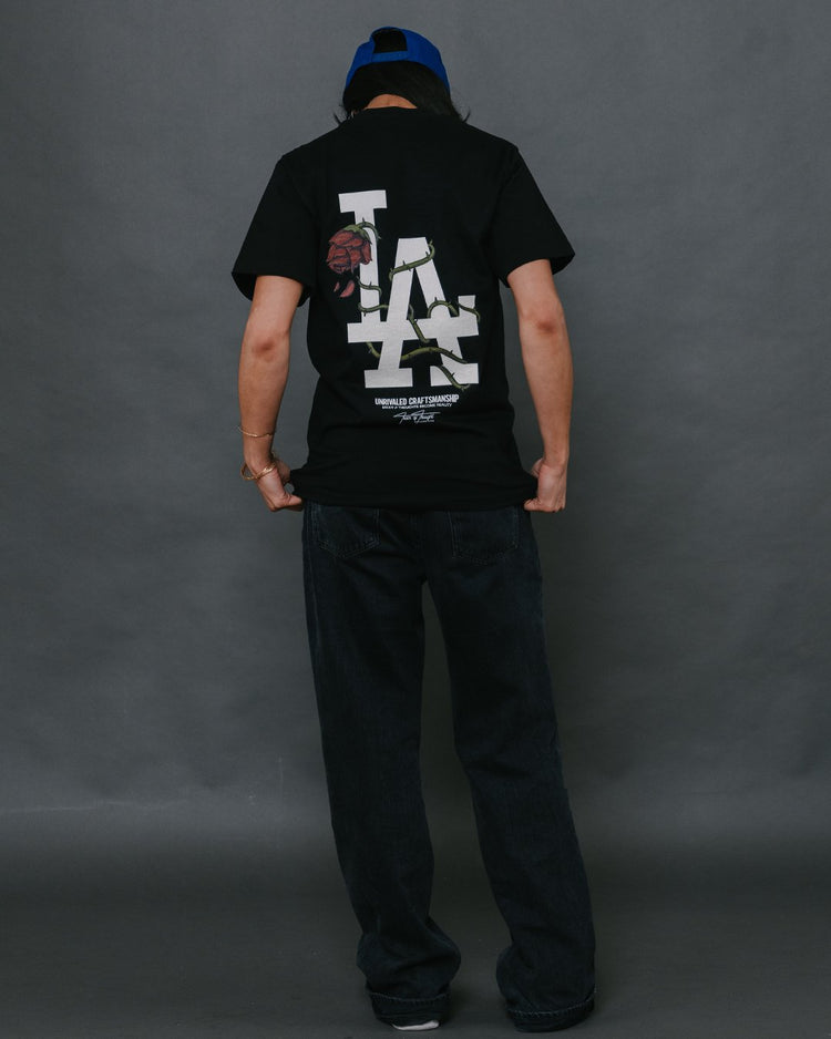 LA City Rose Black Tee - trainofthoughtcollective