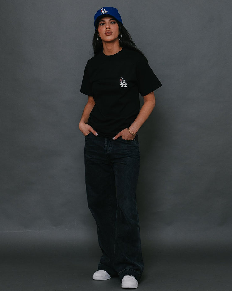 LA City Rose Black Tee - trainofthoughtcollective