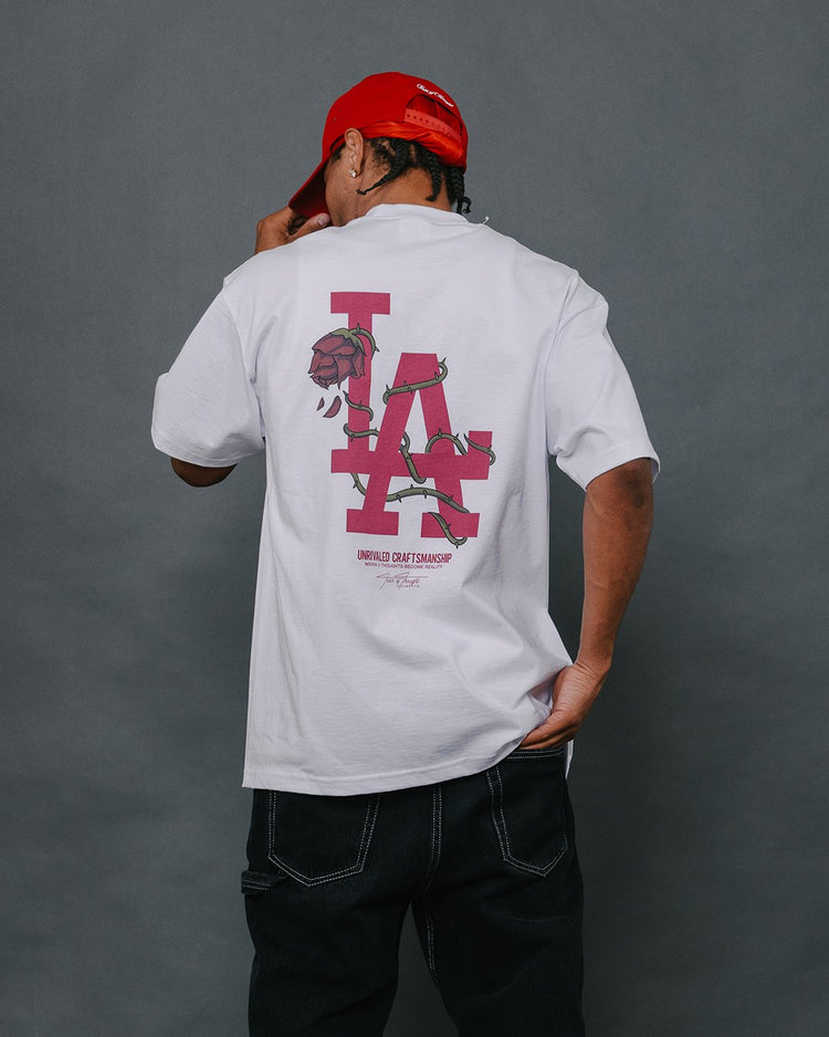 LA City Rose White Tee - trainofthoughtcollective