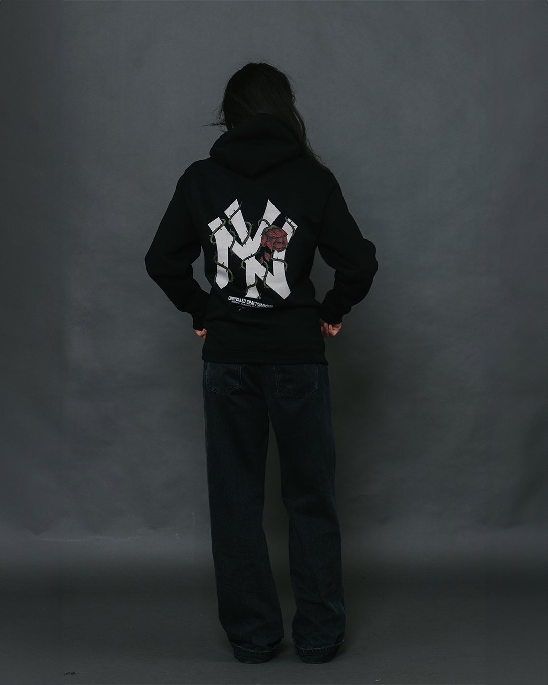 NY City Rose Black Hoodie - trainofthoughtcollective