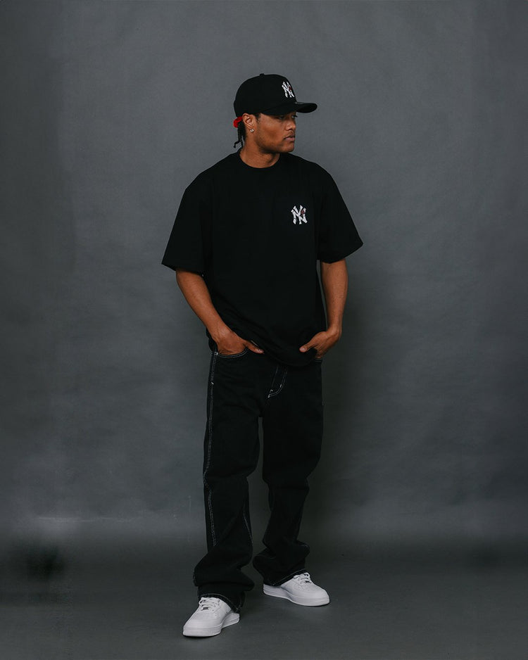 NY City Rose Black Tee - trainofthoughtcollective