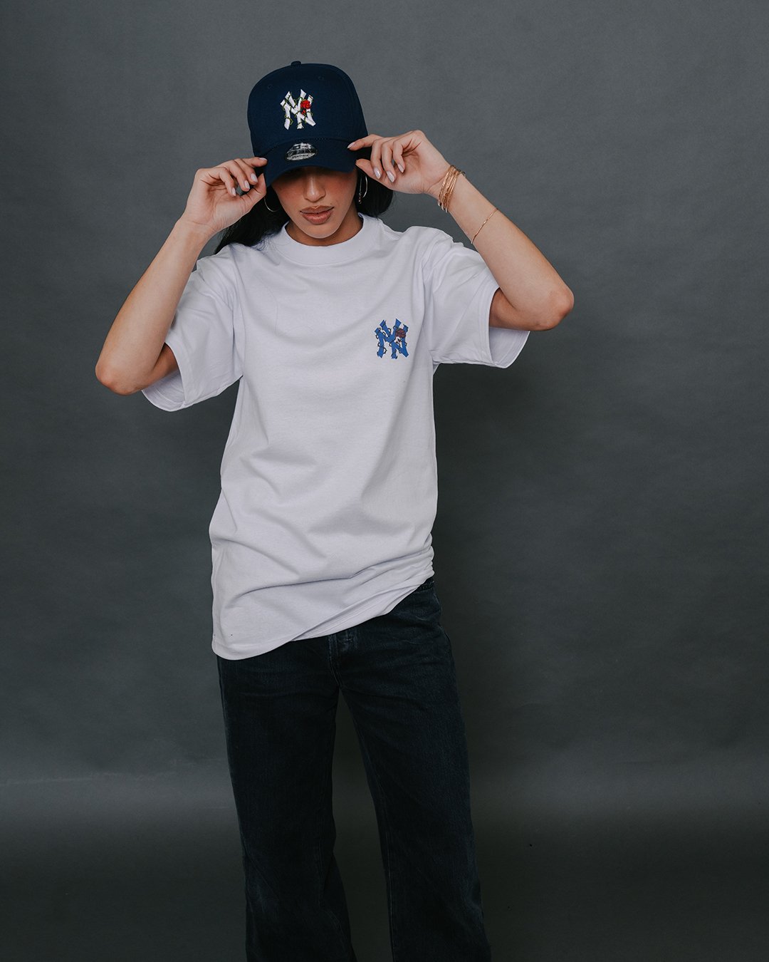 NY City Rose Navy Blue New Era Hat Snapback - trainofthoughtcollective
