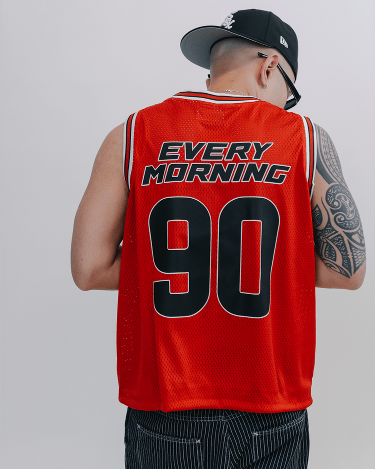 Rnb Every Morning V1 Cropped Red Basketball Jersey - trainofthoughtcollective