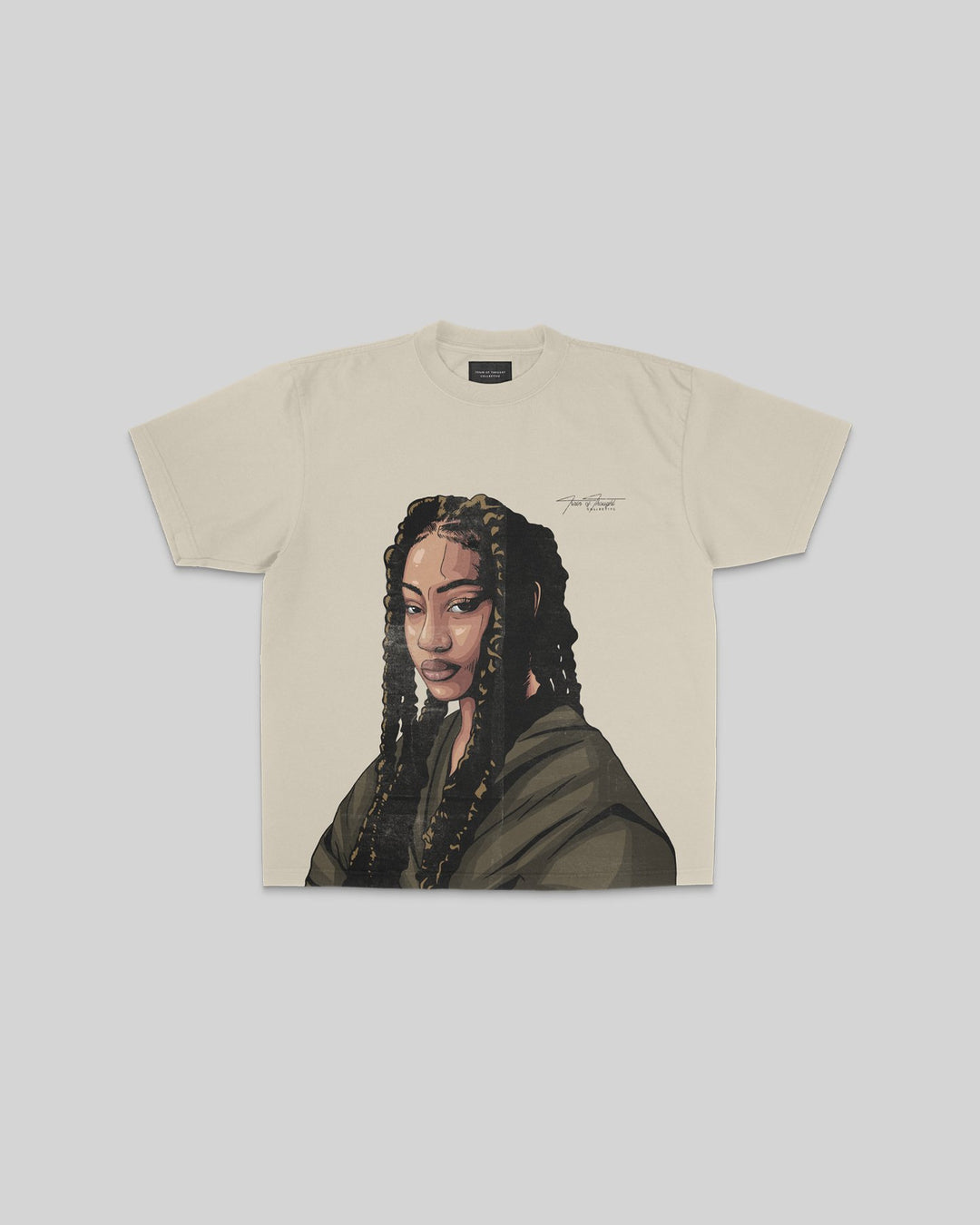Tems Big Face Oversized Oatmeal Tee - trainofthoughtcollective