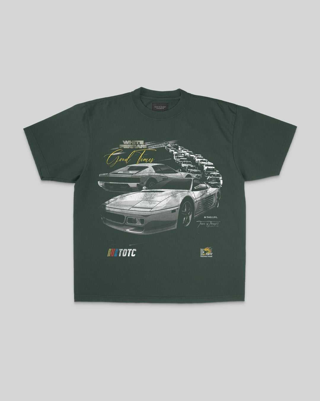 White Ferrari Oversized Green tee - trainofthoughtcollective