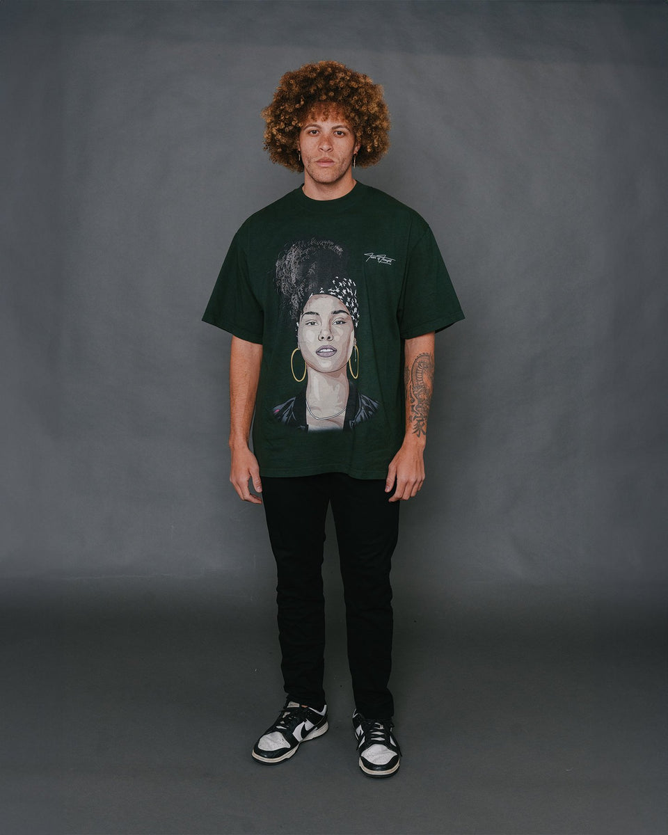Alicia keys Big Face | Oversized Green Graphic Tee