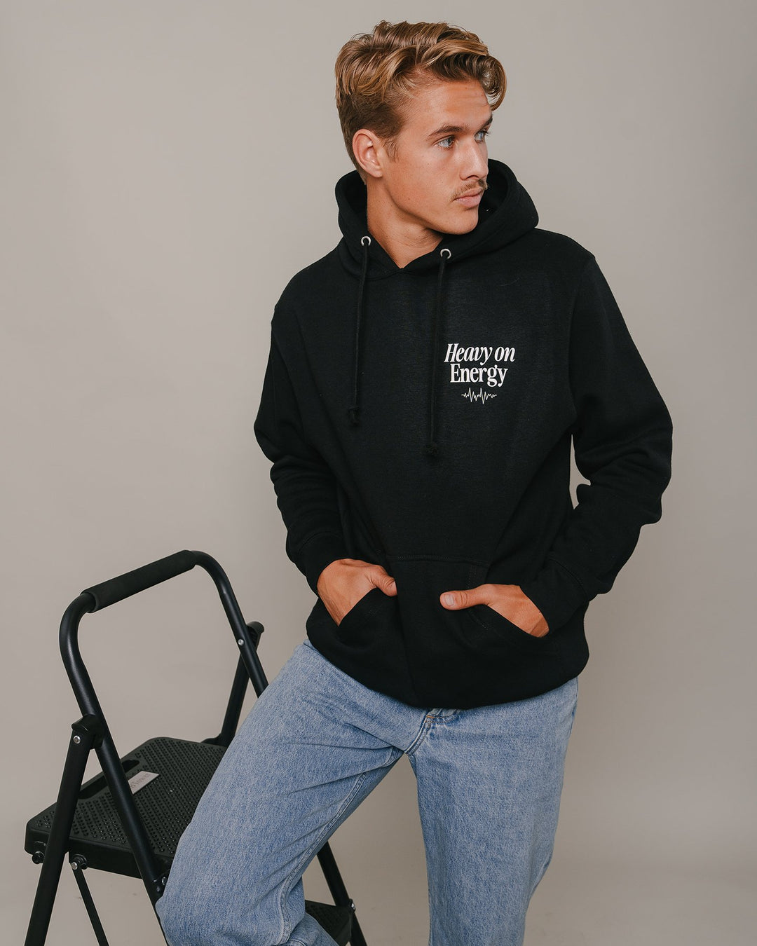 Heavy On Energy Black Hoodie V2 - trainofthoughtcollective
