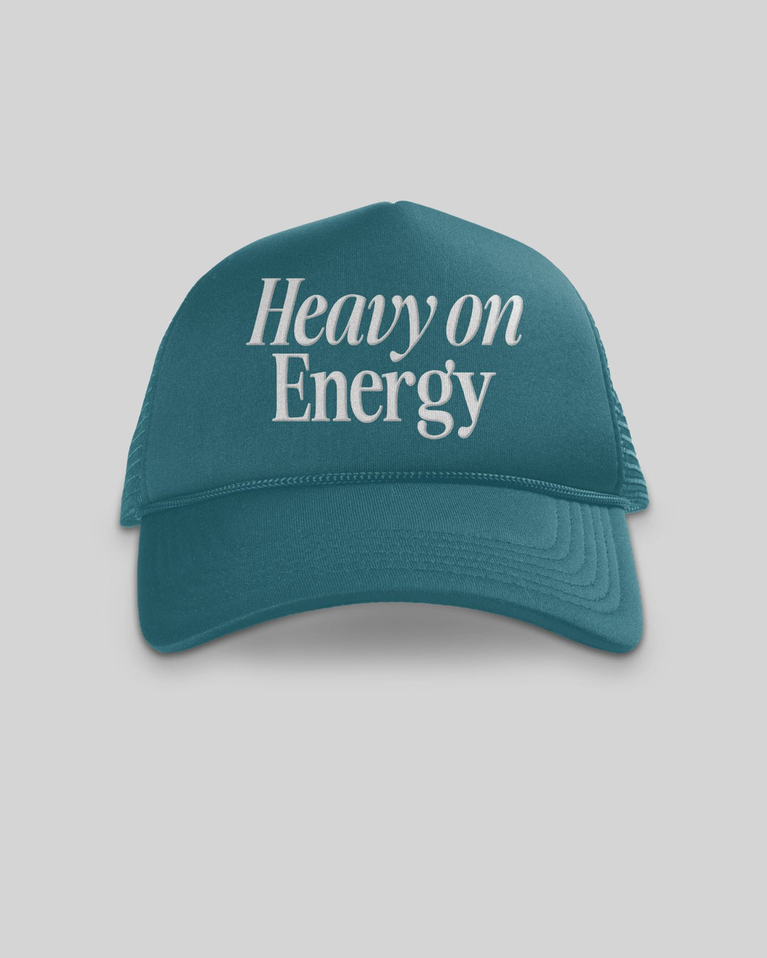 Heavy On Energy Turquoise 5 Panel Trucker Hat - trainofthoughtcollective