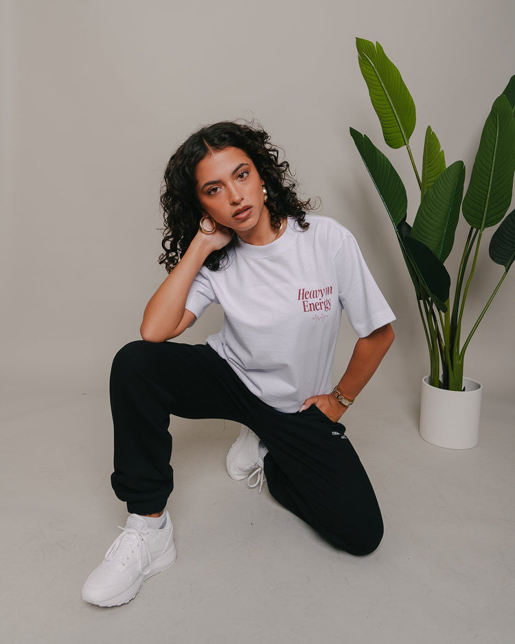 Heavy On Energy White Tee V2 - trainofthoughtcollective
