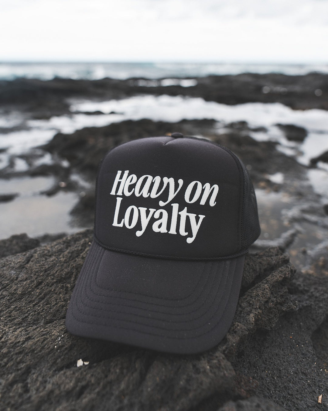Heavy On Loyalty Black 5 Panel Trucker Hat - trainofthoughtcollective