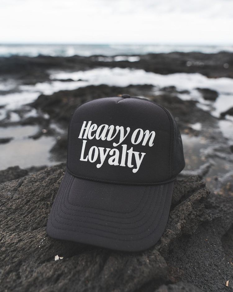 Heavy On Loyalty Black 5 Panel Trucker Hat - trainofthoughtcollective
