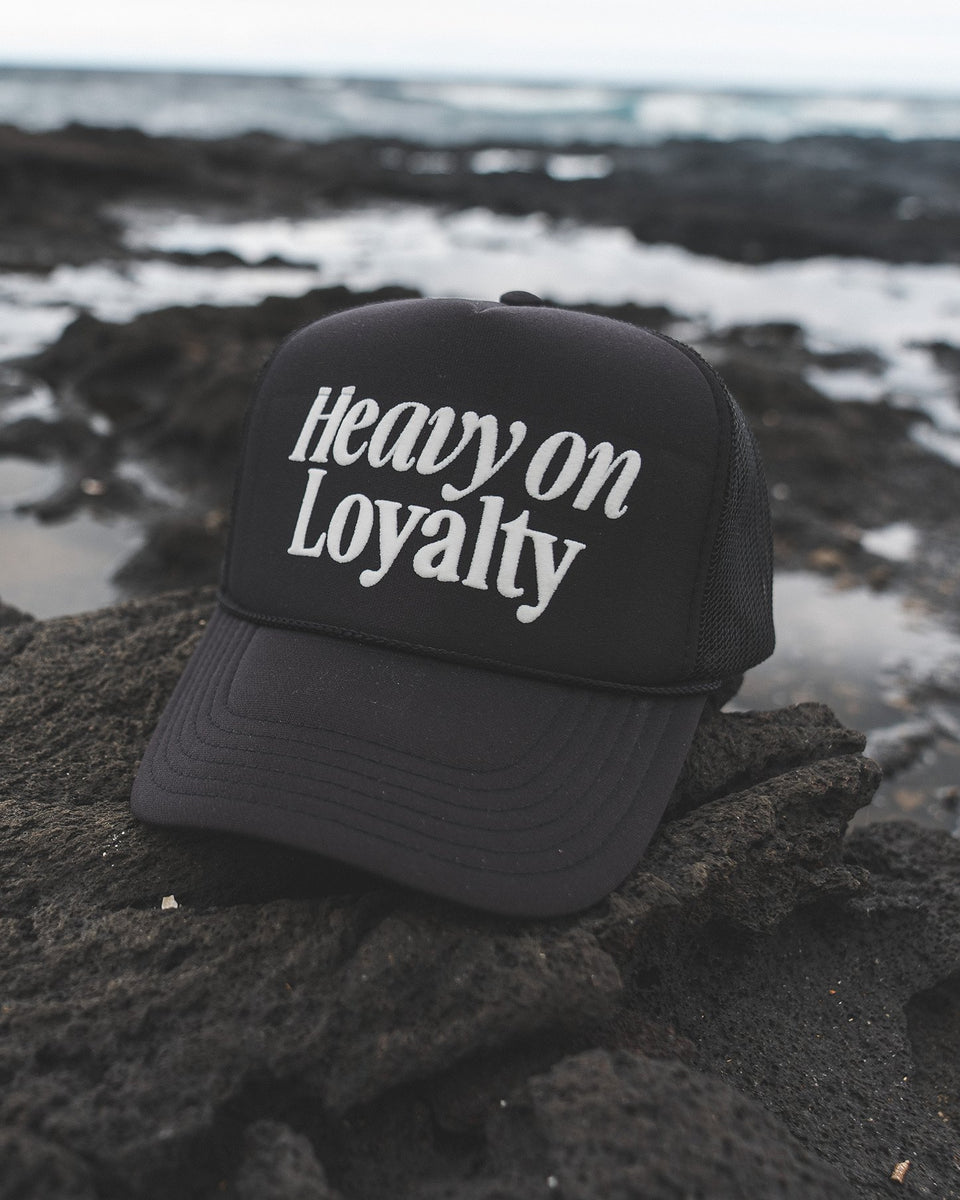 Heavy On Loyalty Black 5 Panel Trucker Hat trainofthoughtcollective