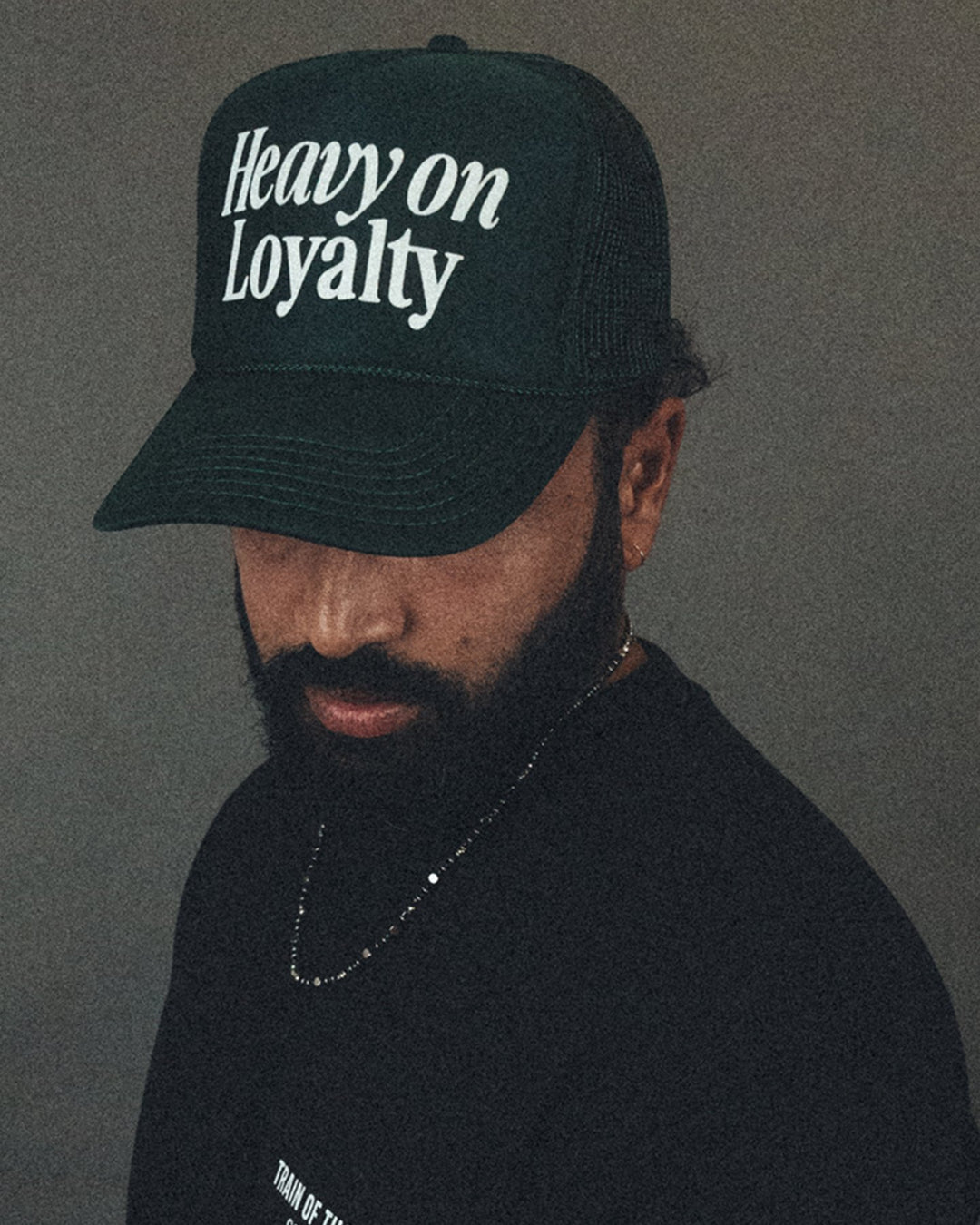 Heavy On Loyalty Dk Green 5 Panel Trucker Hat - trainofthoughtcollective