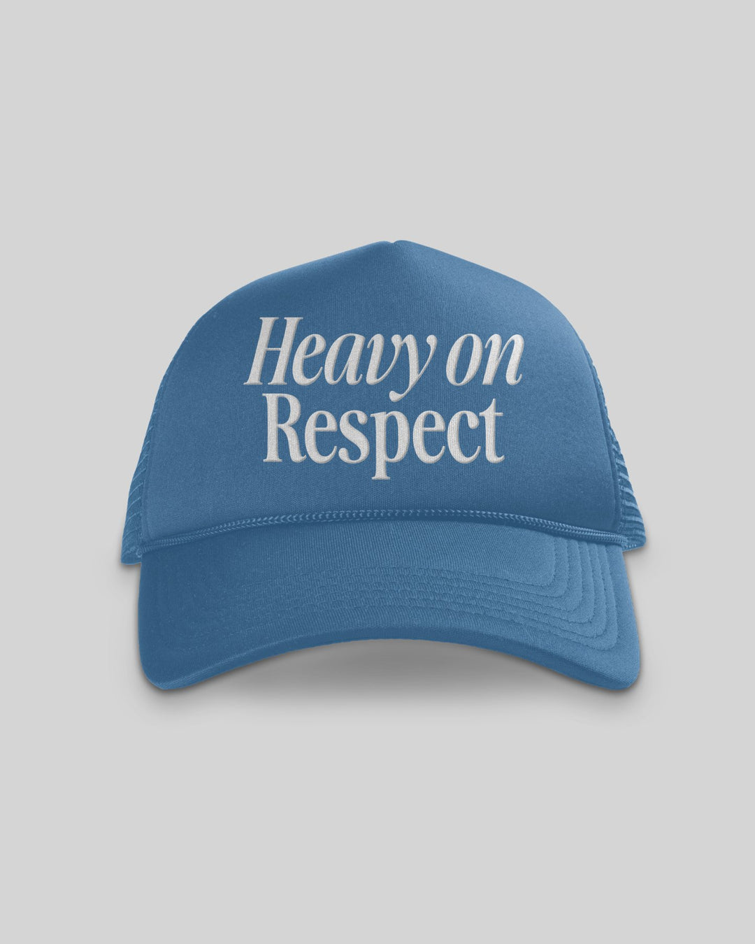 Heavy On Respect Blue 5 Panel Trucker Hat - trainofthoughtcollective
