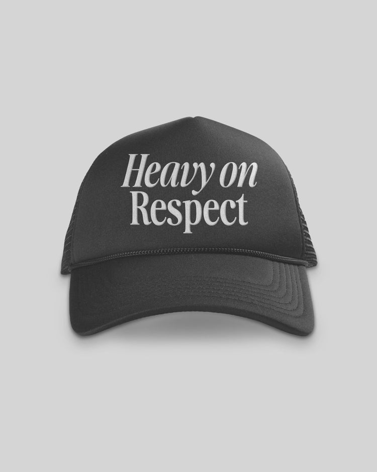 Heavy On Respect Charcoal 5 Panel Trucker Hat - trainofthoughtcollective