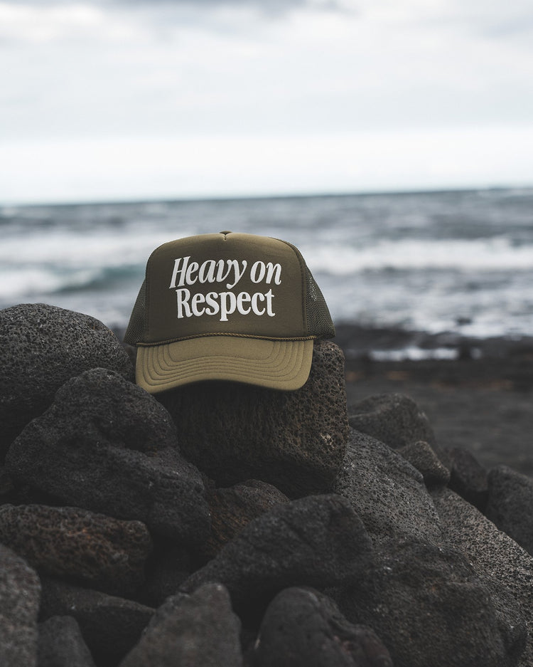 Heavy On Respect Green 5 Panel Trucker Hat - trainofthoughtcollective