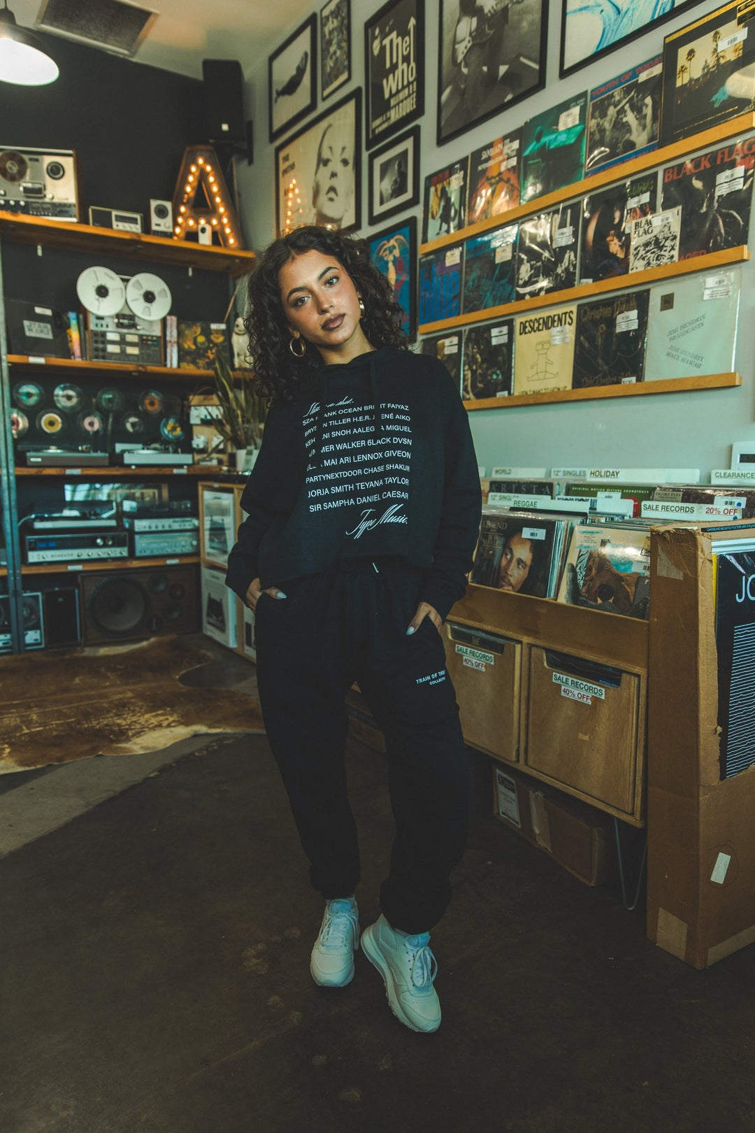 I listen to that.. Modern R&B Womens Cropped Black Hoodie - trainofthoughtcollective