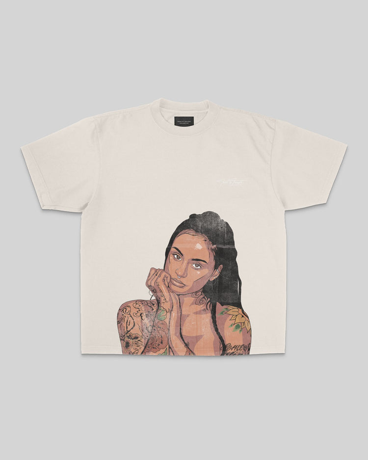 Kehlani Big Face Oversized Cream Tee - trainofthoughtcollective