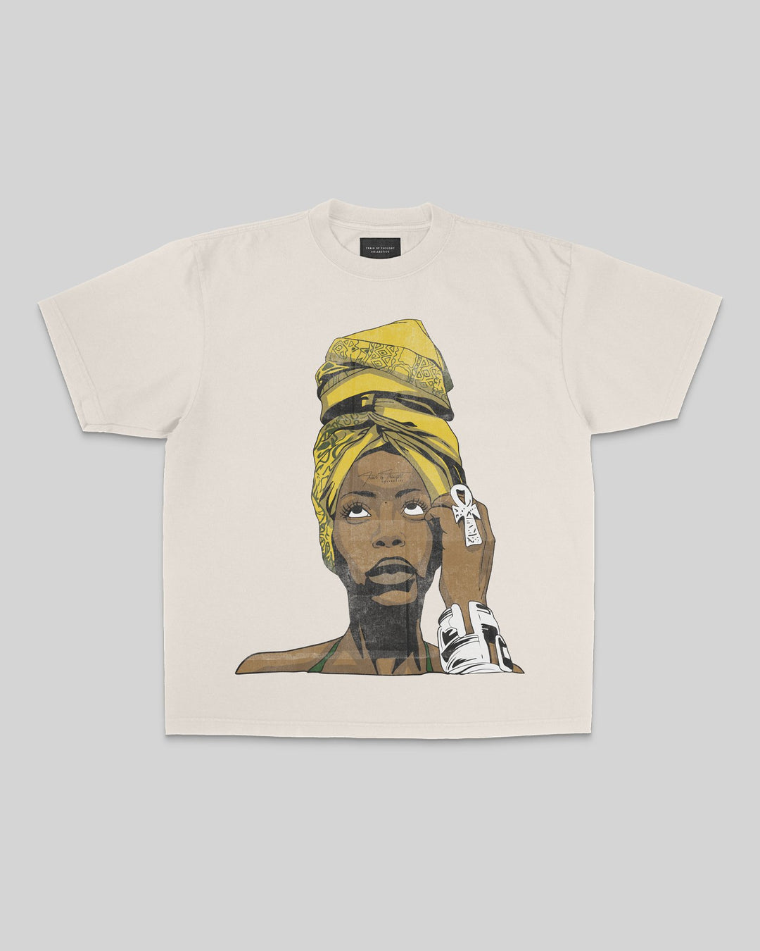 Ms. Badu Oversized Garment-Dyed Big Face Cream Shirt - trainofthoughtcollective