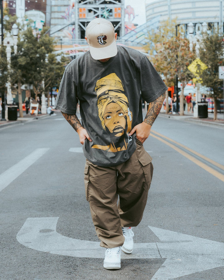 Ms. Badu Oversized Garment-Dyed Big Face Cream Shirt - trainofthoughtcollective