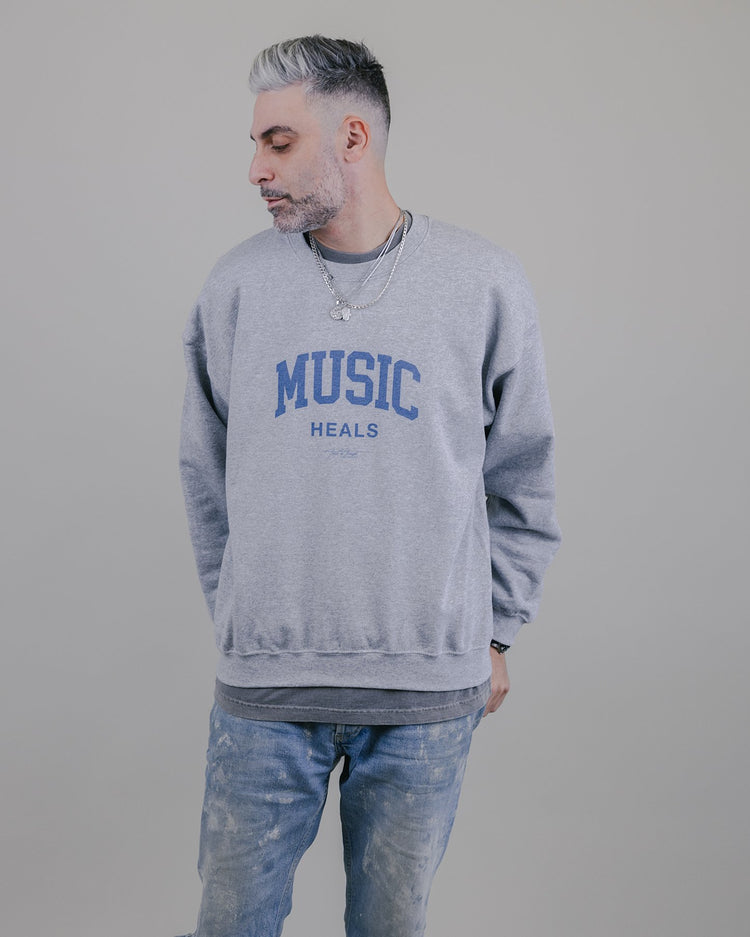 Music Heals Crewneck Grey Sweatshirt - trainofthoughtcollective