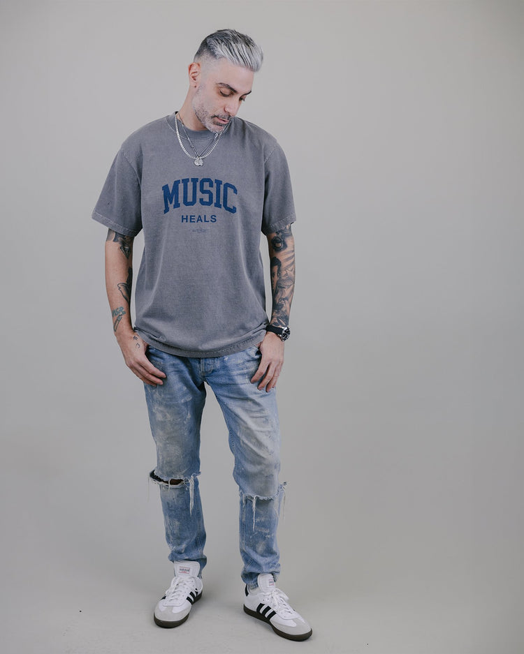 Music Heals Oversized Cement Tee - trainofthoughtcollective