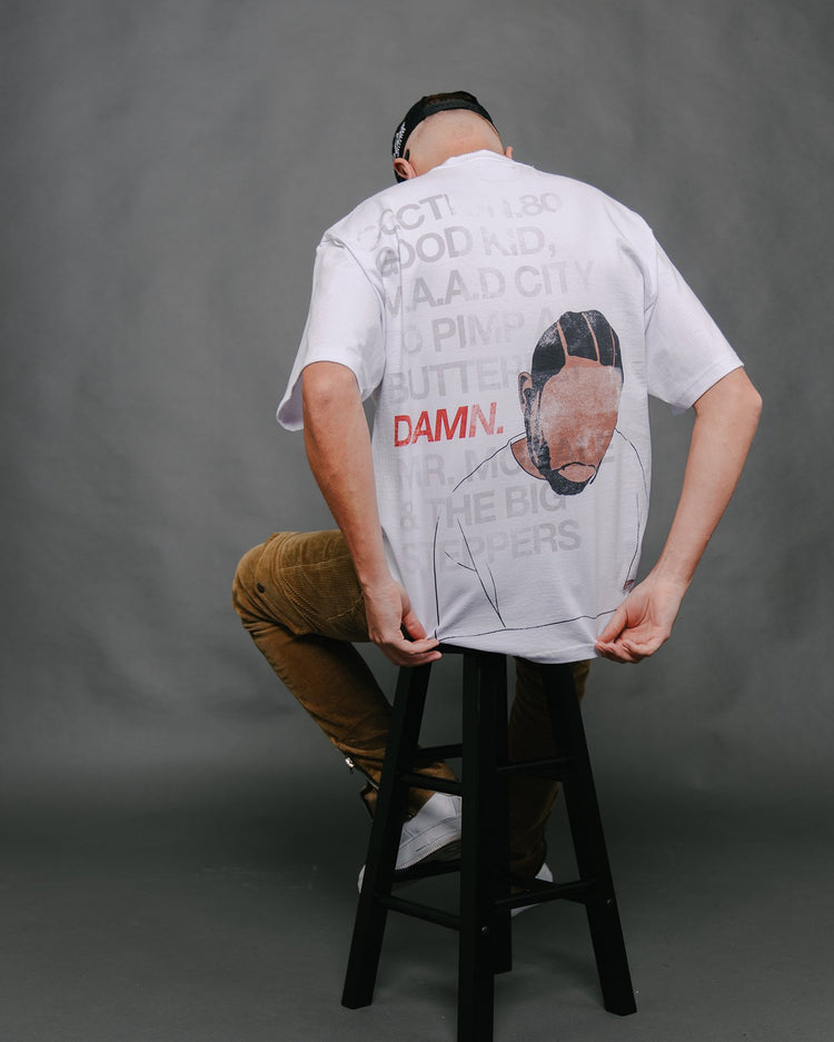 No-Face DAMN White Tee - trainofthoughtcollective