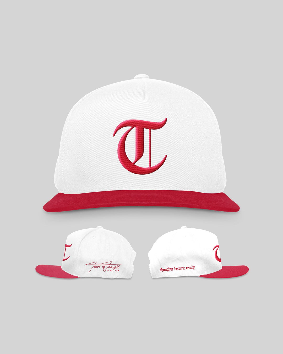 Official T 5 Panel Mid Profile Baseball Cap - Red/White - trainofthoughtcollective
