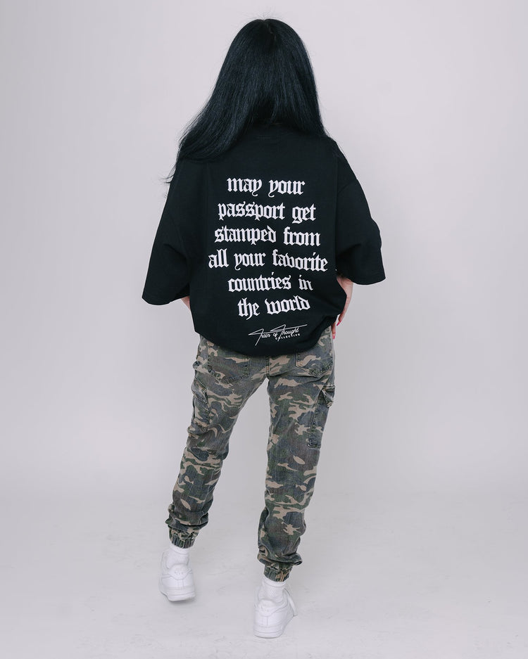Passport Black Tee - trainofthoughtcollective