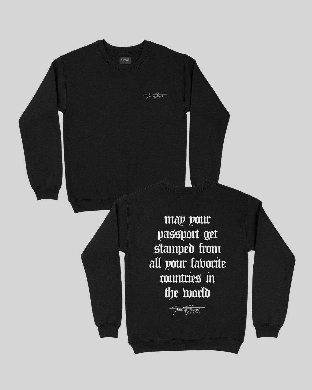 Passport Crewneck Black Sweatshirt - trainofthoughtcollective