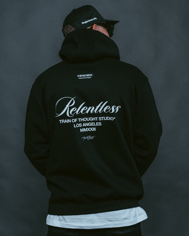 Relentless Black Hoodie - trainofthoughtcollective