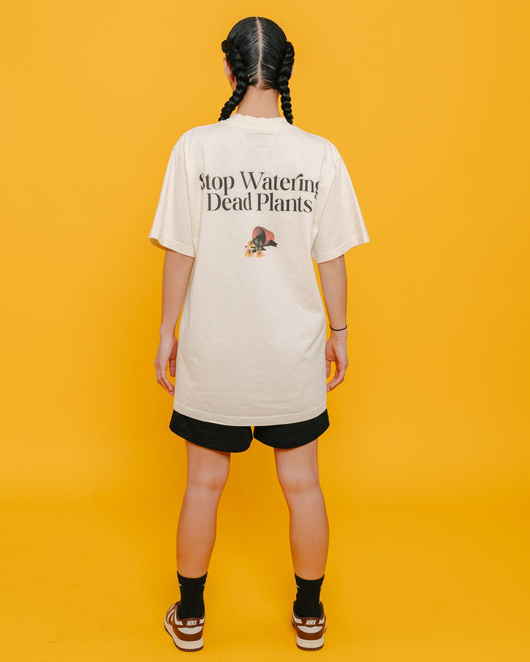 Stop Watering Dead Plants Oversized Cream Tee - trainofthoughtcollective