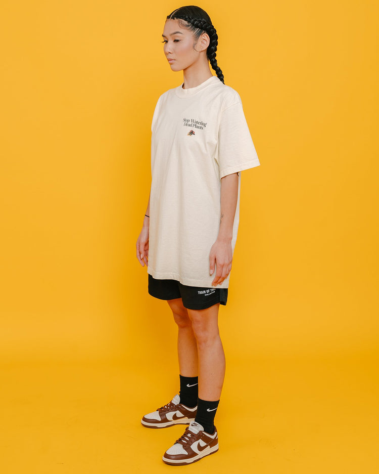 Stop Watering Dead Plants Oversized Cream Tee - trainofthoughtcollective