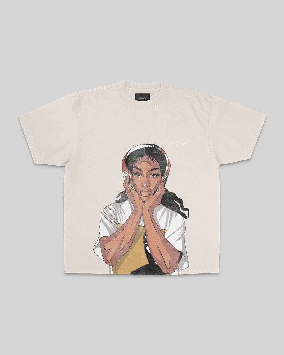 SZA Big Face Oversized Cream Tee - trainofthoughtcollective