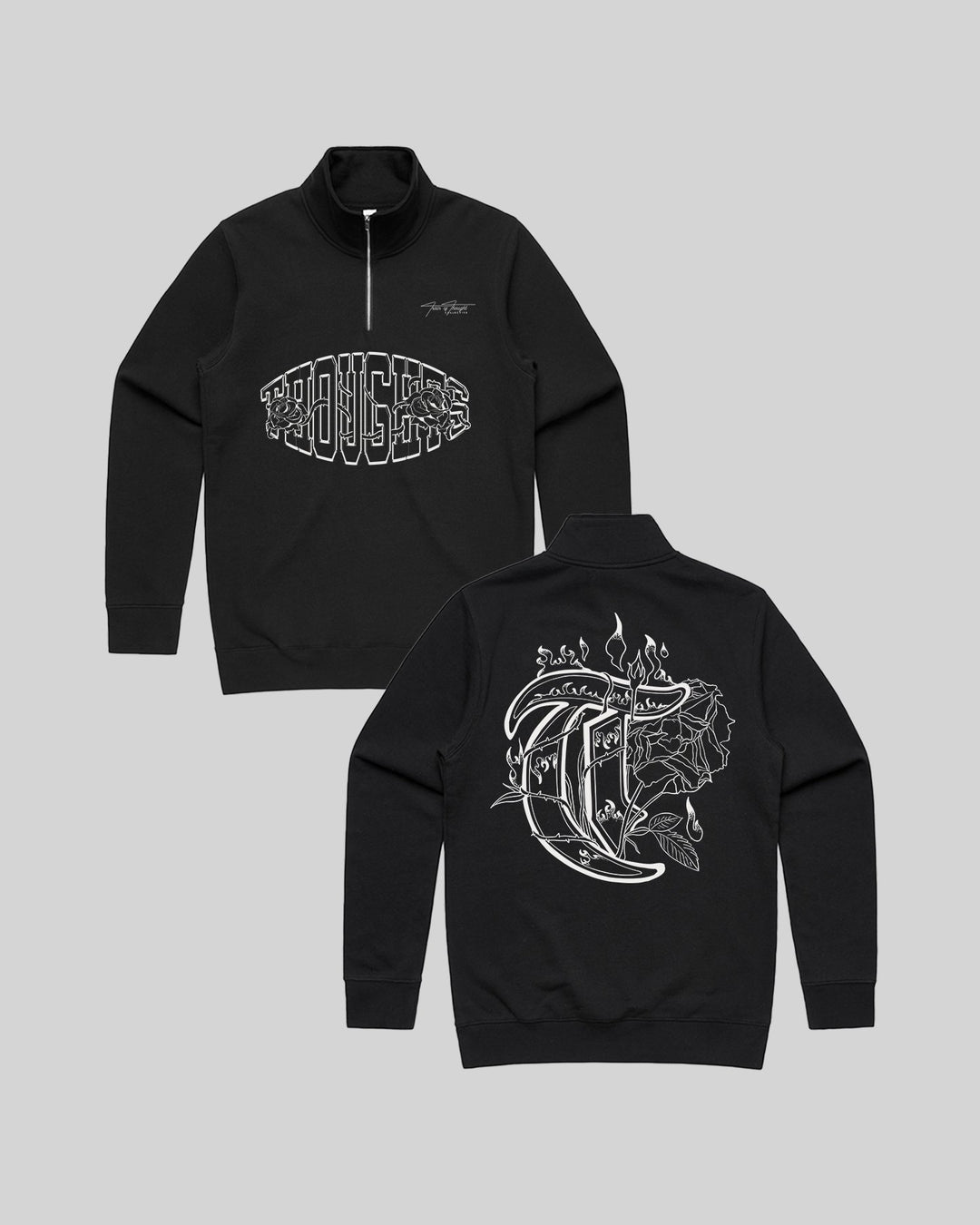 T-Rose Outline Black Half Zip Sweatshirt - trainofthoughtcollective