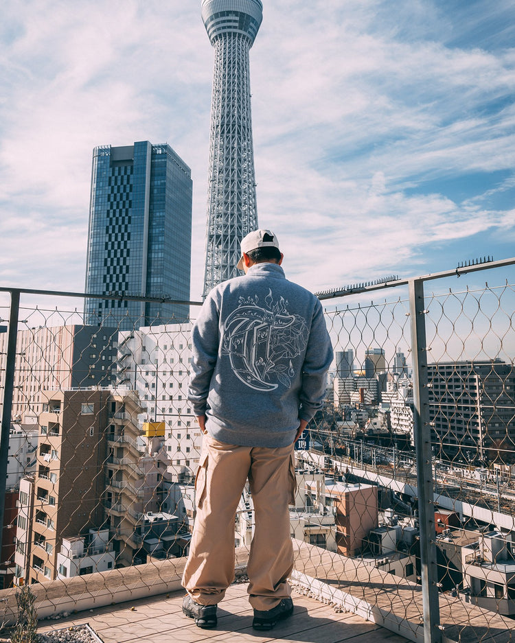 T-Rose Outline Grey Half Zip Sweatshirt - trainofthoughtcollective