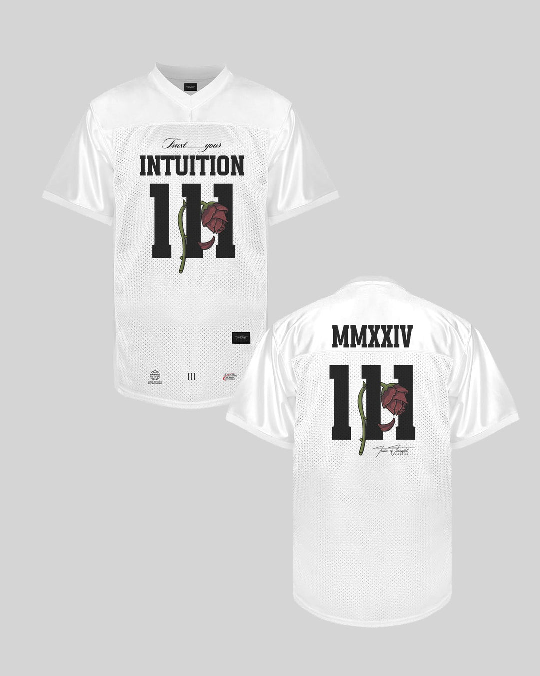 111 White Football Jersey - trainofthoughtcollective