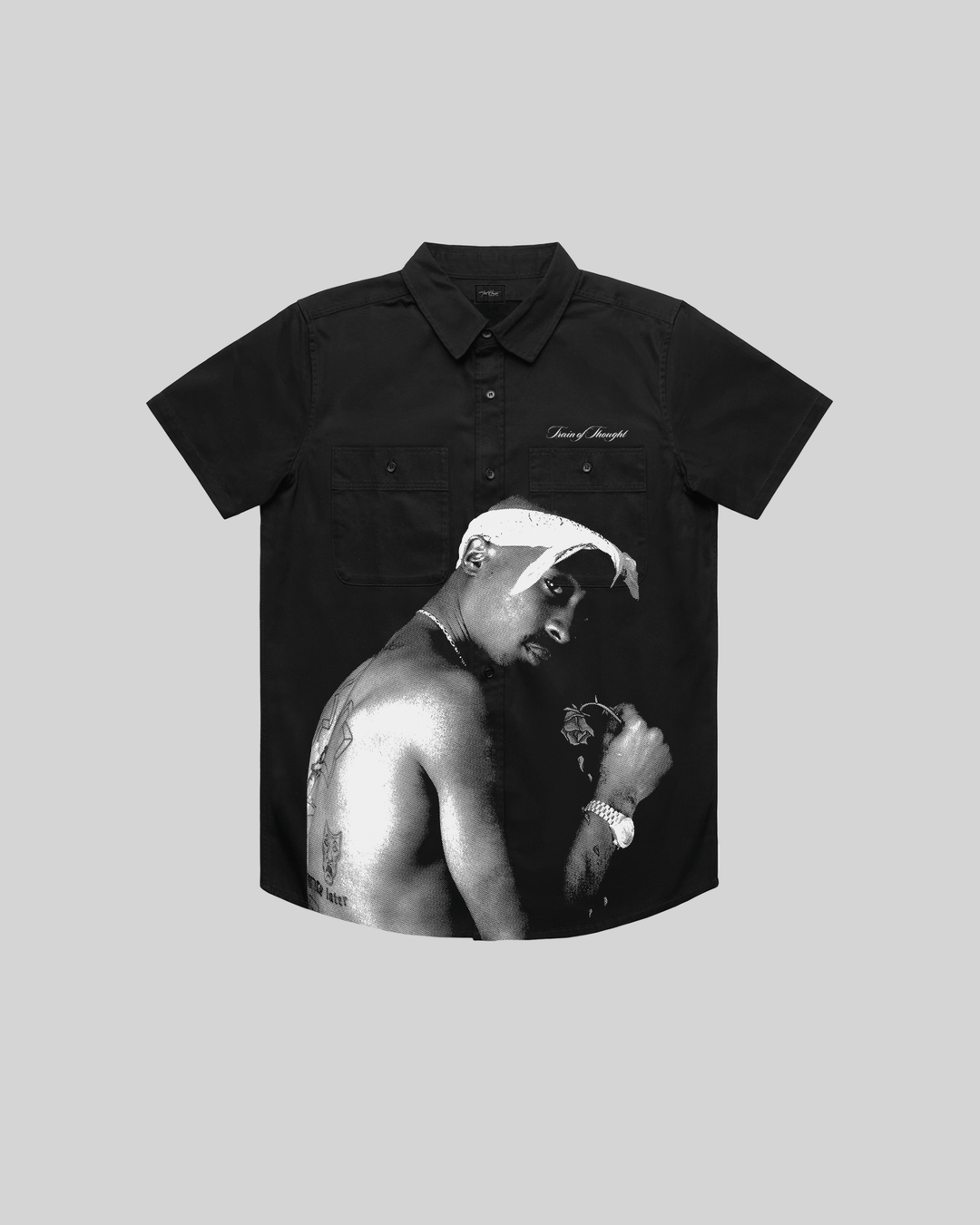 2PAC Dead Rose Black Work Shirt - trainofthoughtcollective