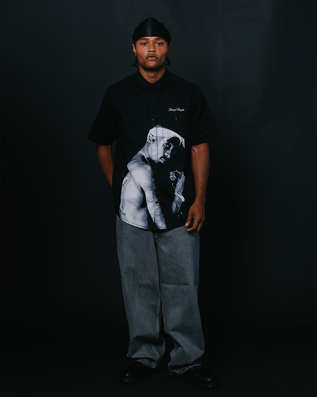 2PAC Dead Rose Black Work Shirt - trainofthoughtcollective